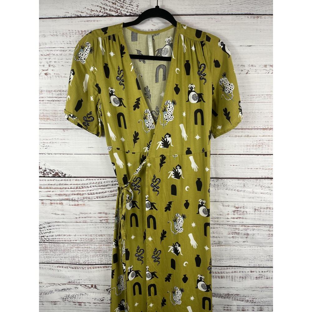Mata Traders Brea Wrap Dress Womens XS Green Novelty Print Maxi Tencel Boho - Picture 6 of 16